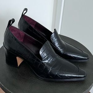Dries van Noten Black Croc Leather Oxford Heel